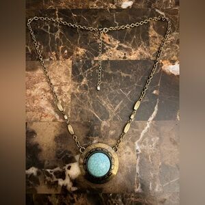 Antique Gold Turquoise-Style Medallion Necklace | Boho Statement